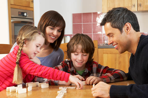 family spending time together inside warm home