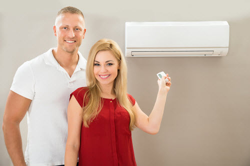 happy couple with fujitsu ductless system