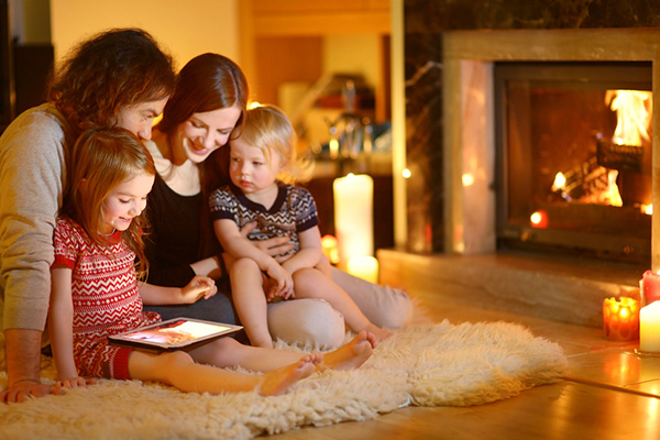 happy family at home in winter