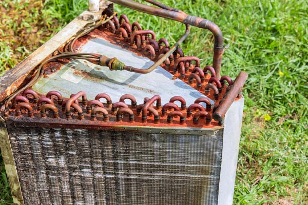 image of a rusted condenser coil from an old air conditioning unit