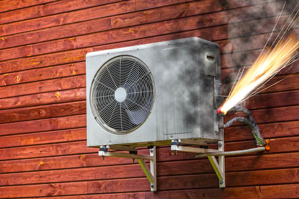 image of an air conditioner on fire